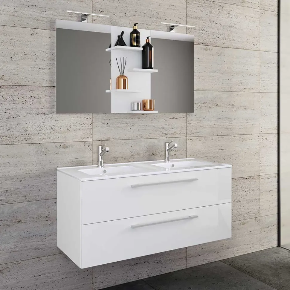 Doppel-Waschbecken Waschtisch in Weiß - Matsu (zweiteilig)