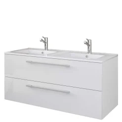 Doppel-Waschbecken Waschtisch in Weiß - Matsu (zweiteilig)