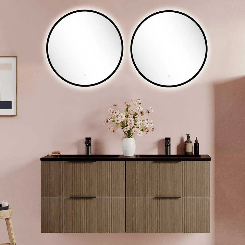 Doppel-Waschplatz mit Lichtspiegeln Set - Ucaida (dreiteilig)