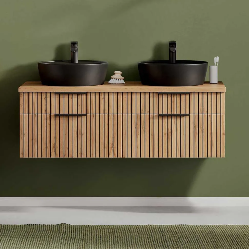 Doppel-Waschtisch mit schwarzen Aufsatzbecken - Crystoga