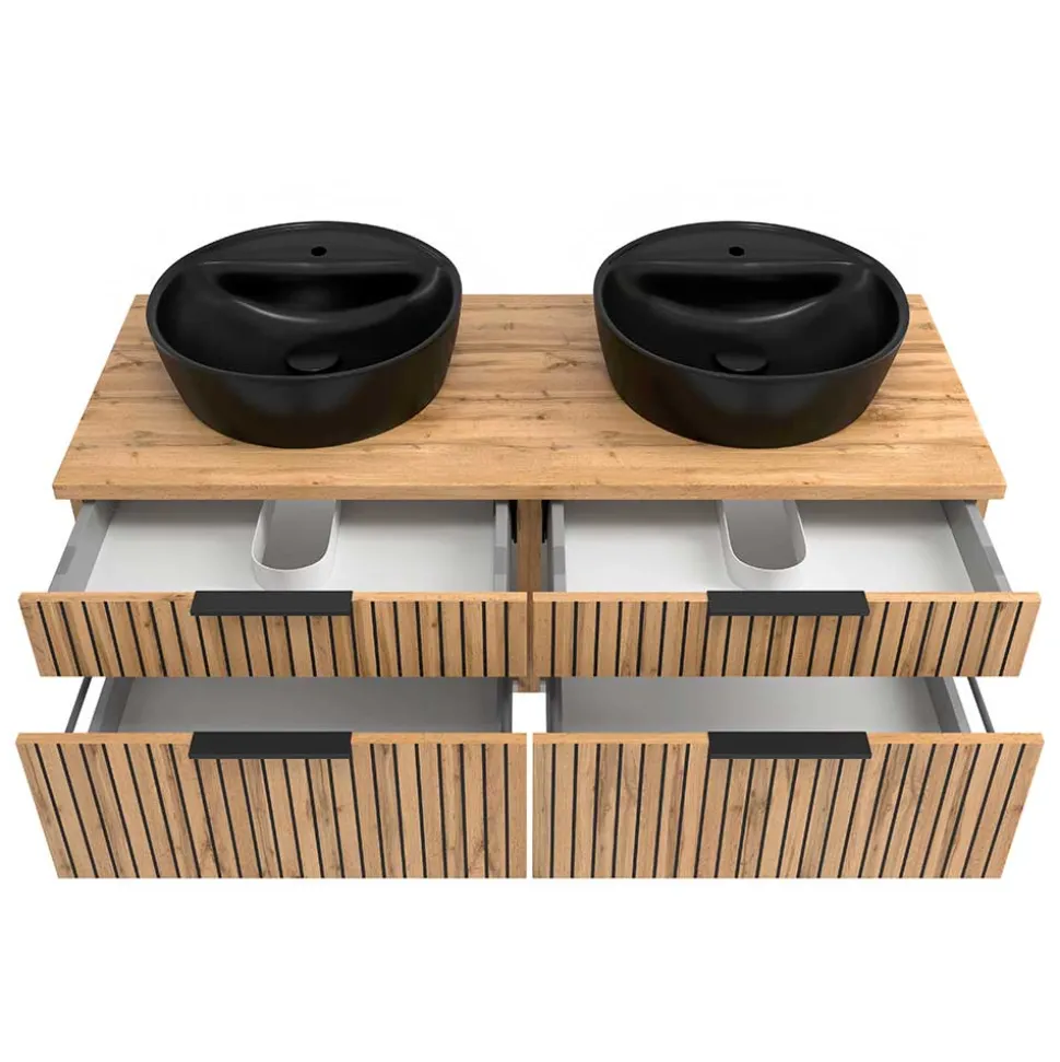 Doppel-Waschtisch mit schwarzen Aufsatzbecken - Crystoga