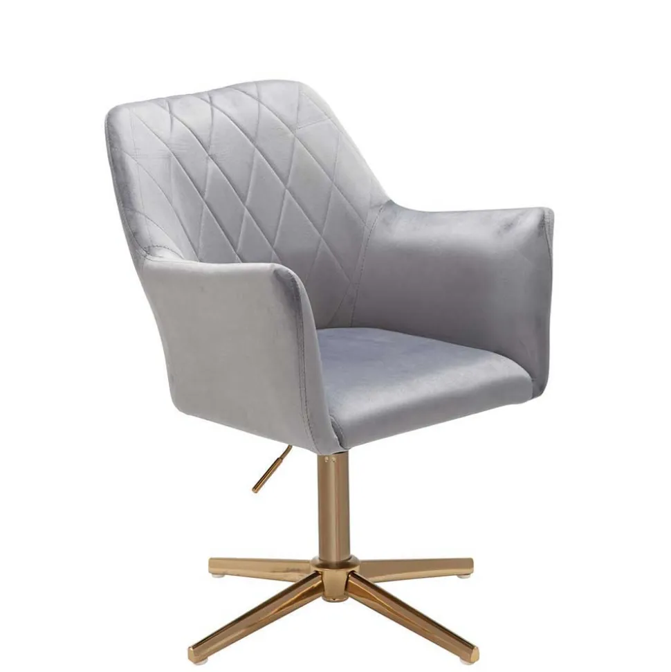 Drehbarer Armlehnenstuhl aus grauem Samt - Iniziola