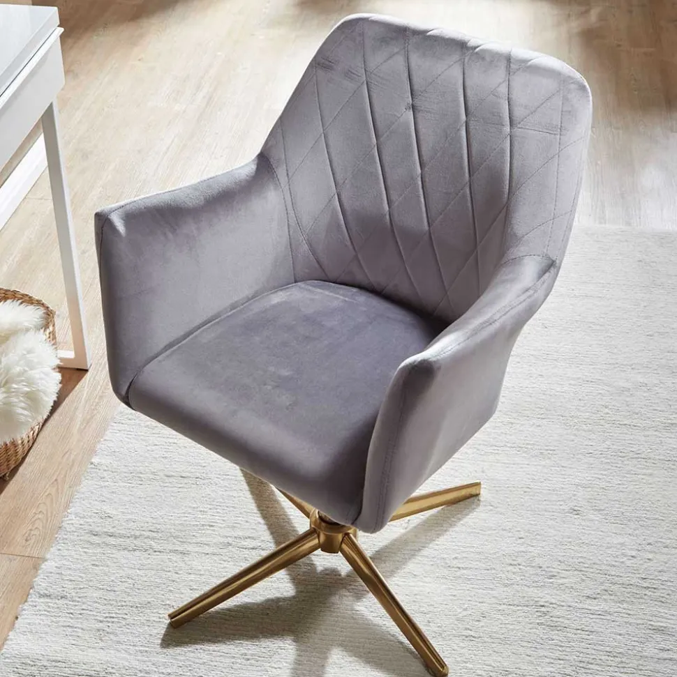 Drehbarer Armlehnenstuhl aus grauem Samt - Iniziola