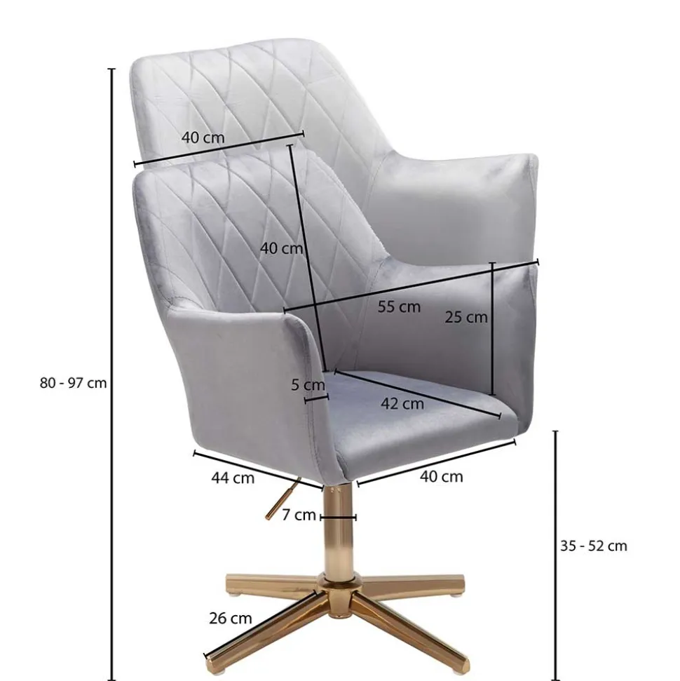 Drehbarer Armlehnenstuhl aus grauem Samt - Iniziola