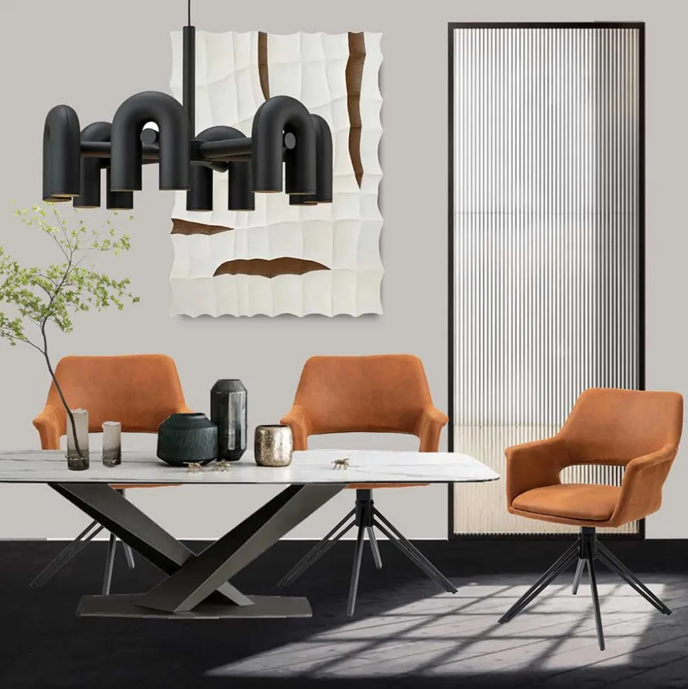 Drehbarer Armlehnenstuhl in Cognac Braun - Cabelia (2er Set)