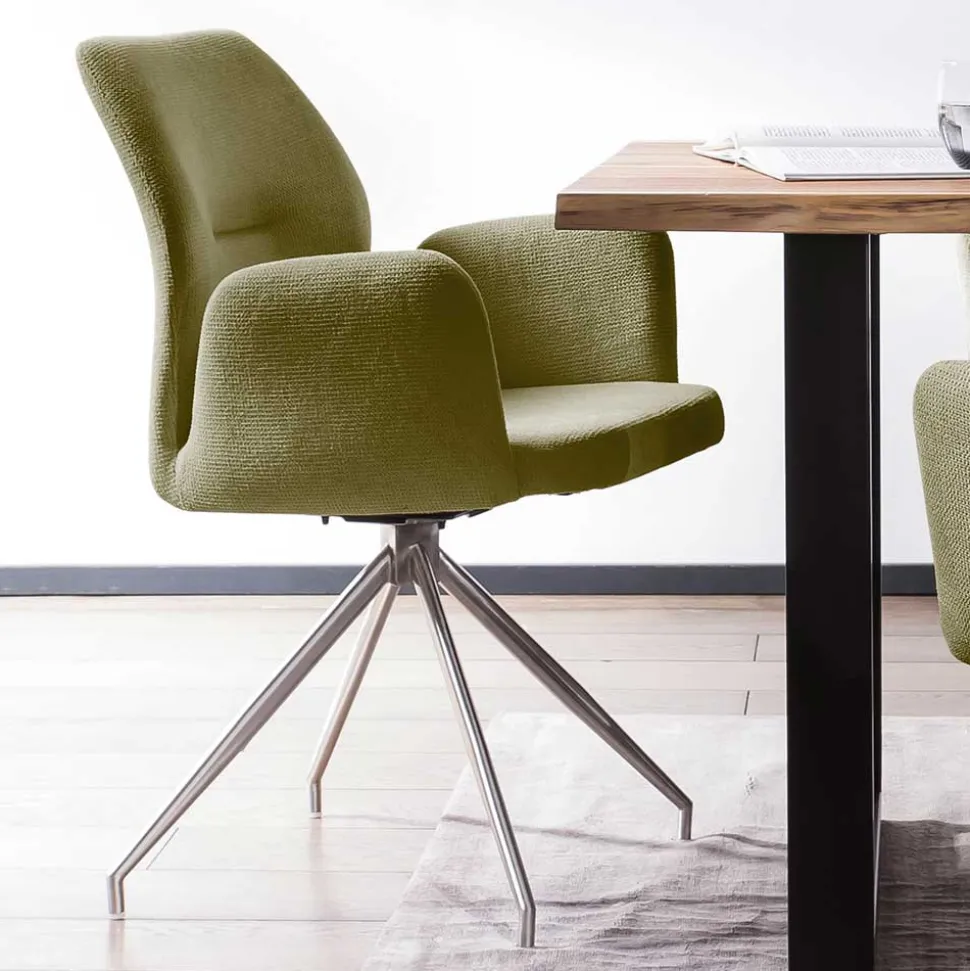 Drehbarer Armlehnenstuhl in Oliv Grün Strukturstoff - Senva