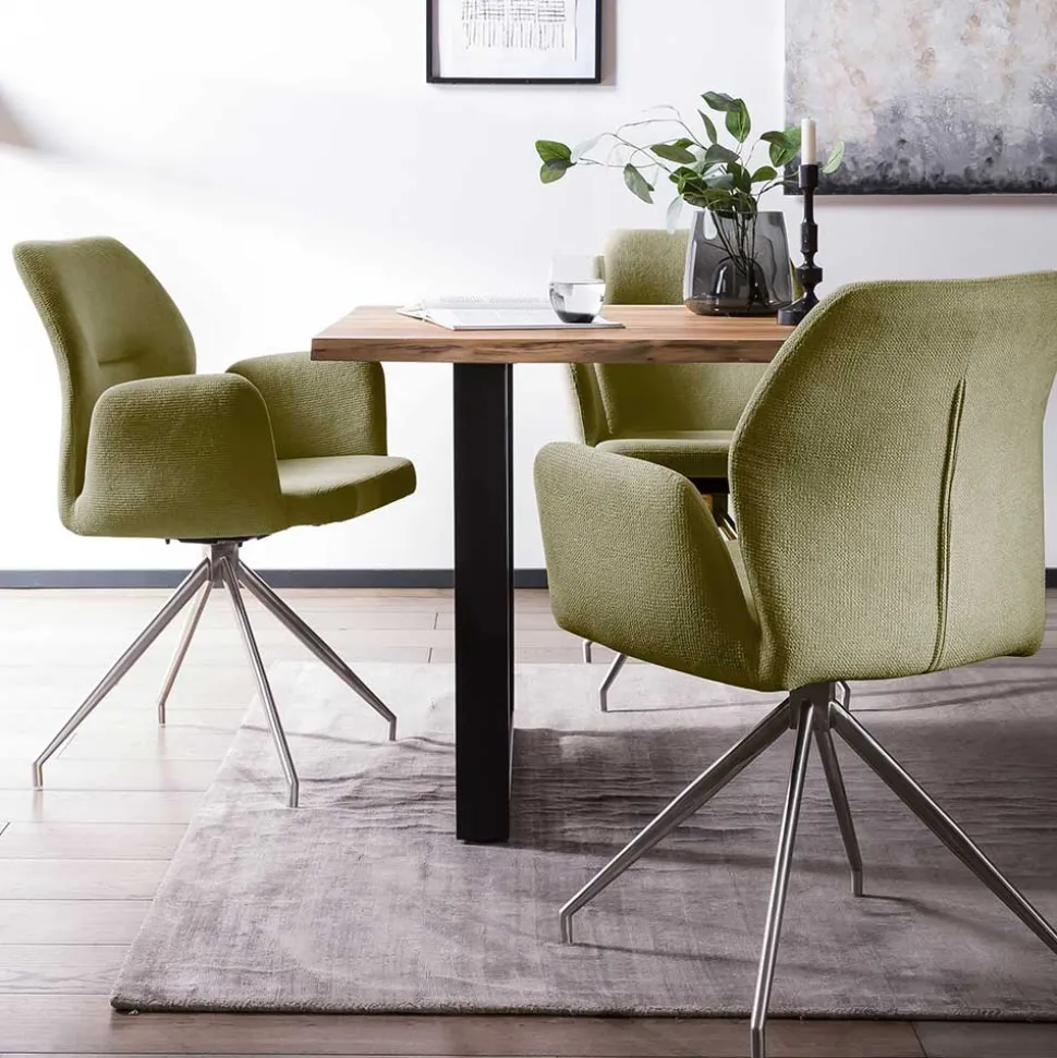 Drehbarer Armlehnenstuhl in Oliv Grün Strukturstoff - Senva