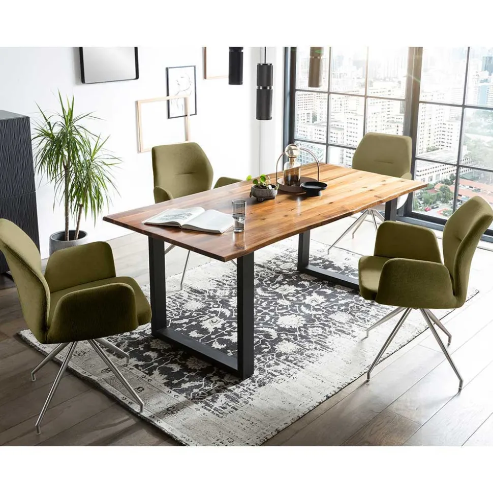 Drehbarer Armlehnenstuhl in Oliv Grün Strukturstoff - Senva