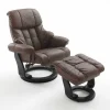 Drehbarer Ledersessel in Braun mit Relaxfunktion Roco inkl. Hocker (zweiteilig)