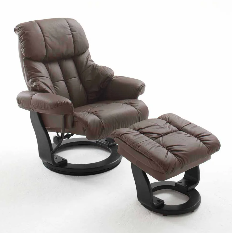 Drehbarer Ledersessel in Braun mit Relaxfunktion Roco inkl. Hocker (zweiteilig)