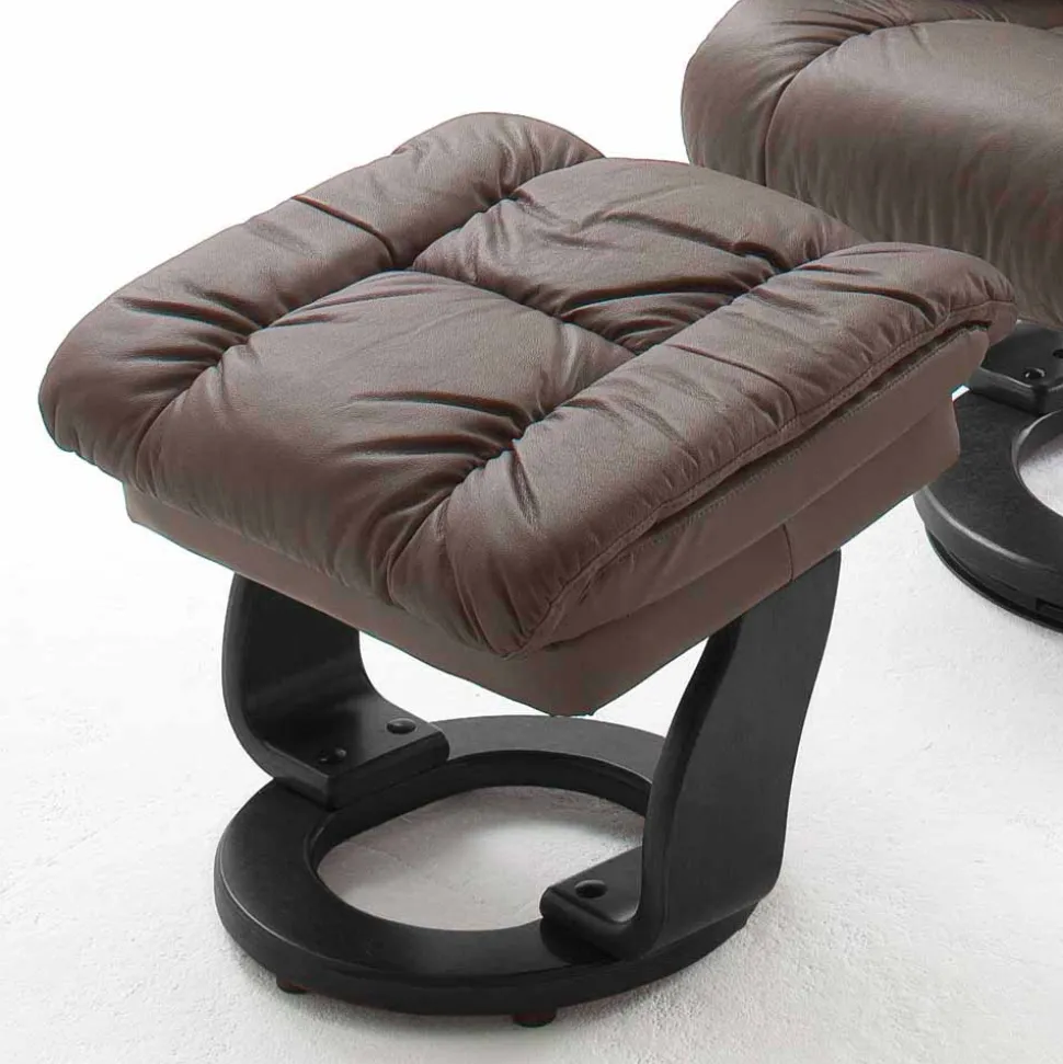 Drehbarer Ledersessel in Braun mit Relaxfunktion Roco inkl. Hocker (zweiteilig)