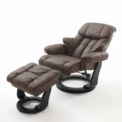 Drehbarer Ledersessel in Braun mit Relaxfunktion Roco inkl. Hocker (zweiteilig)