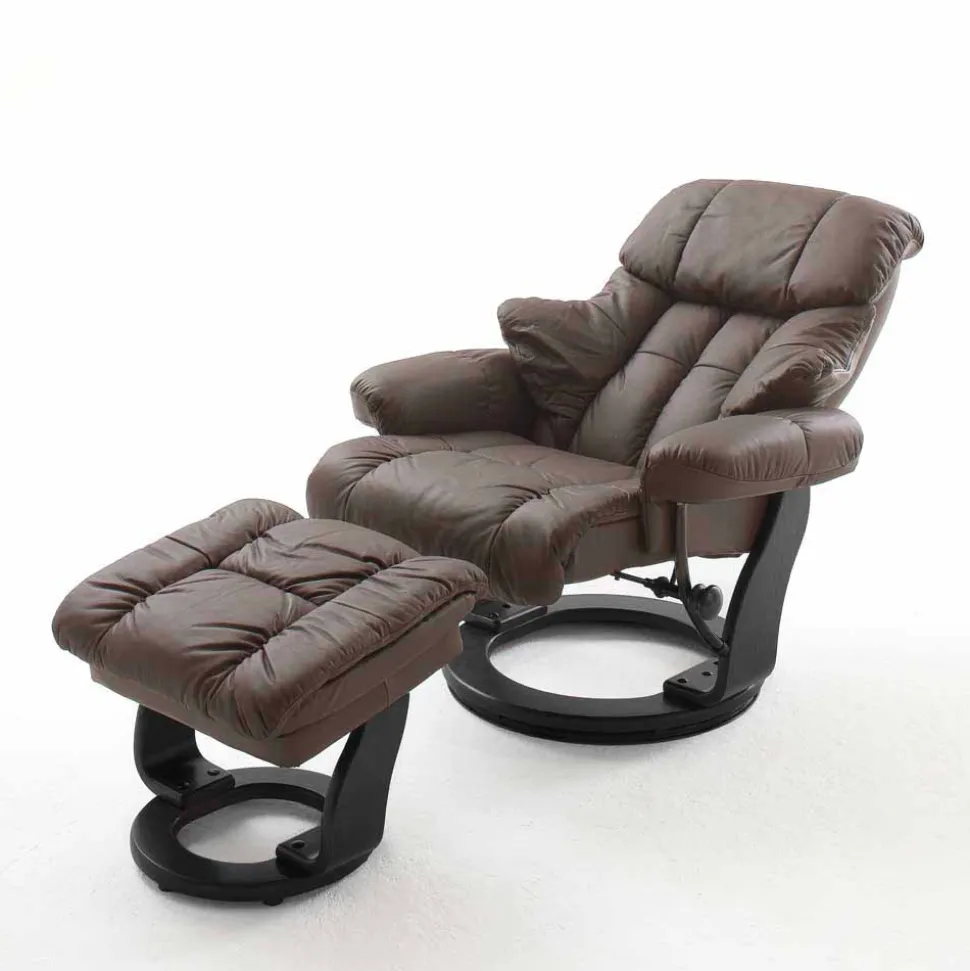 Drehbarer Ledersessel in Braun mit Relaxfunktion Roco inkl. Hocker (zweiteilig)