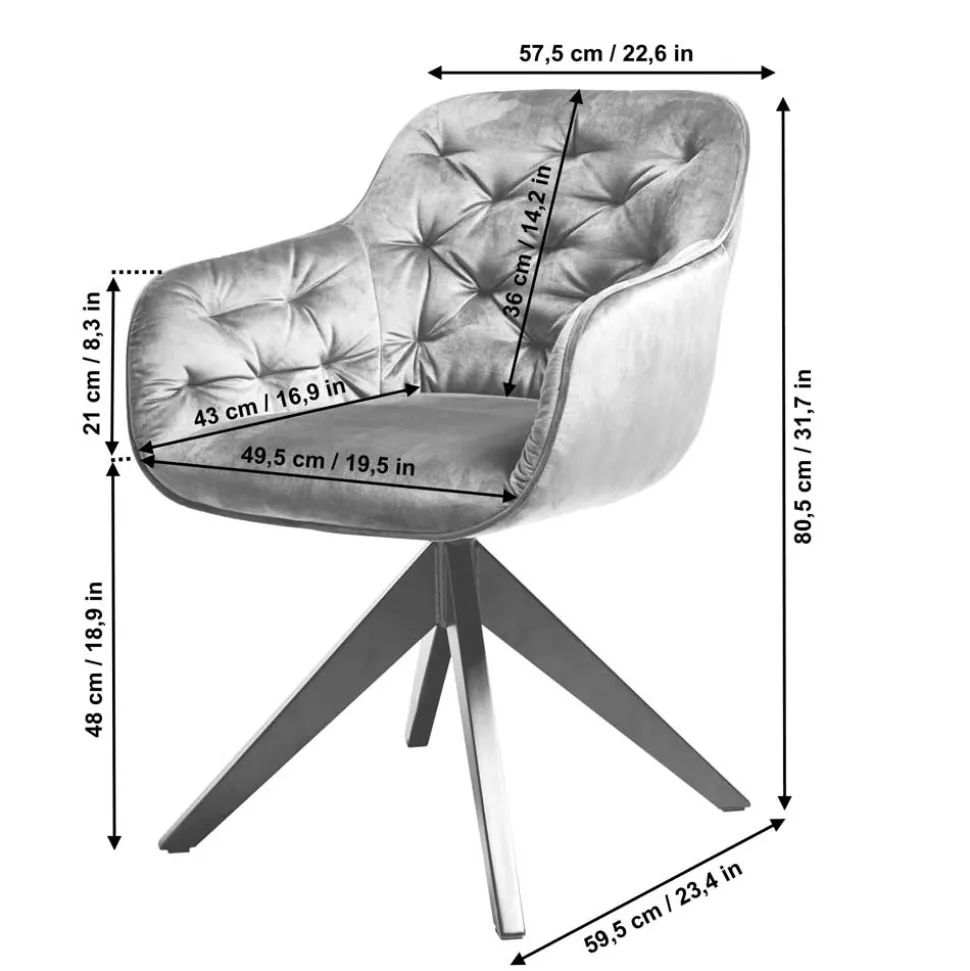 Drehbarer Samt Armlehnenstuhl in Grau - Ellen