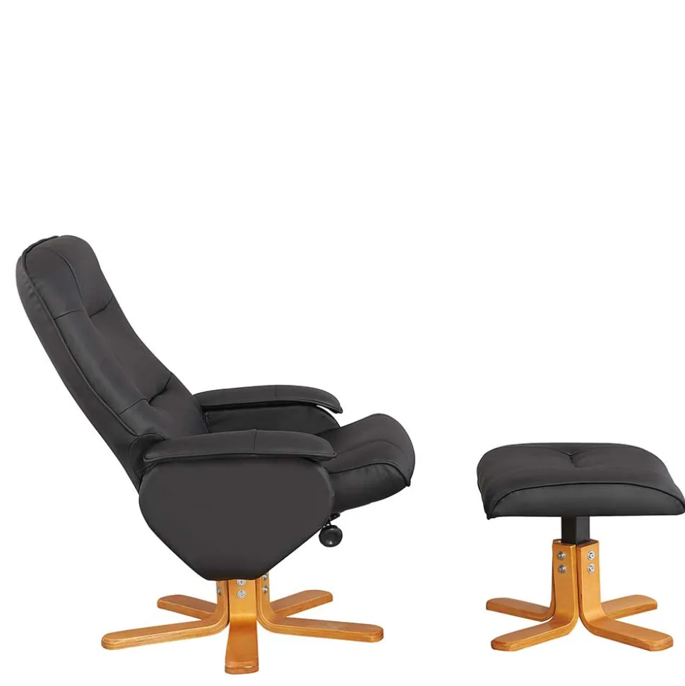 Drehbarer Sessel mit Hocker in Schwarz - Fidarela (zweiteilig)