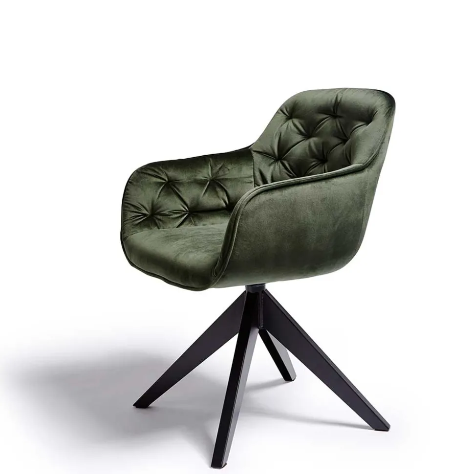 Drehbarer Tischsessel in Dunkelgrün Samt - Niabelda