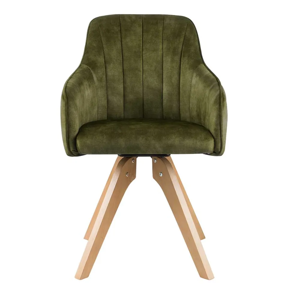 Drehbarer Velours Tischsessel in Oliv Grün - Quintessa (2er Set)