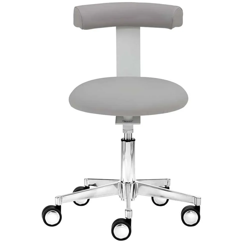 Drehhocker mit Lehne in Grau & Alu - Liony