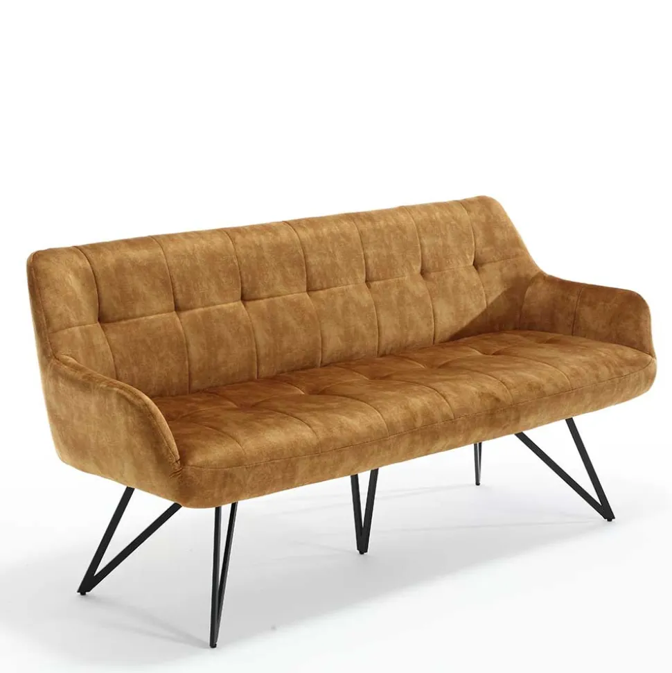 Dreisitzer Esstisch Polsterbank in Ocker Velours - Cacassa
