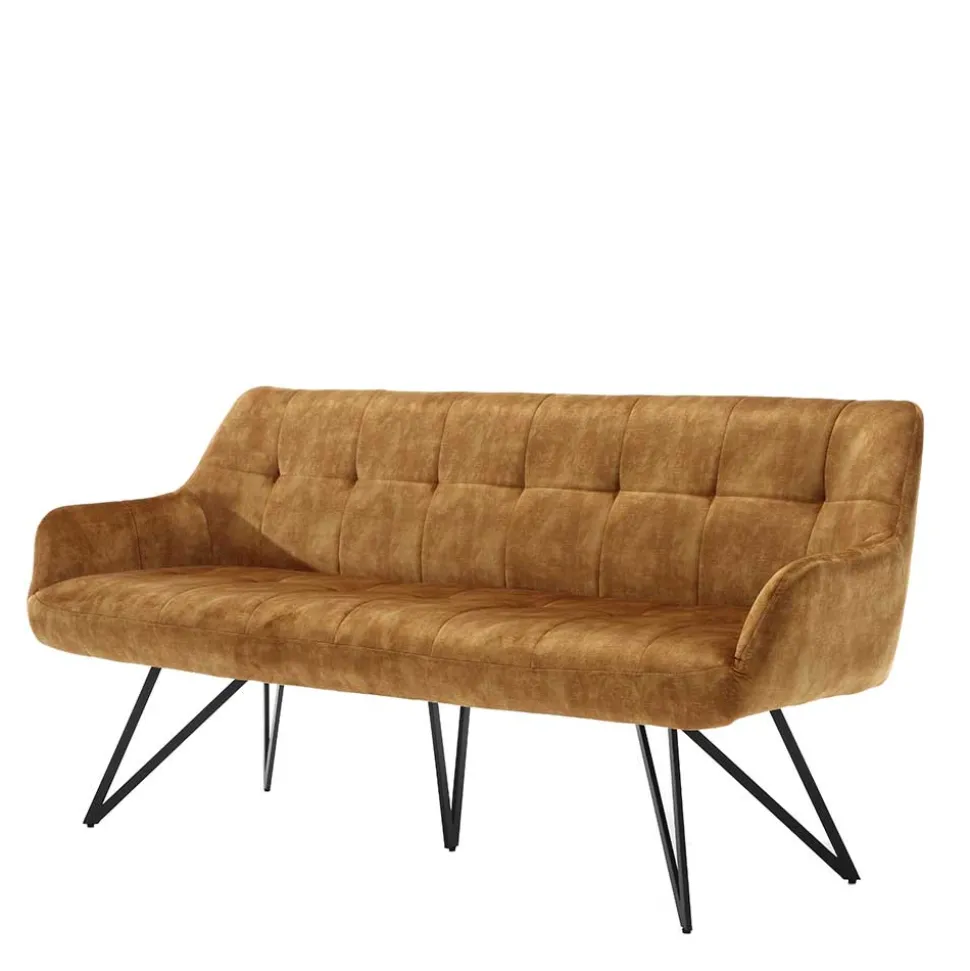 Dreisitzer Esstisch Polsterbank in Ocker Velours - Cacassa