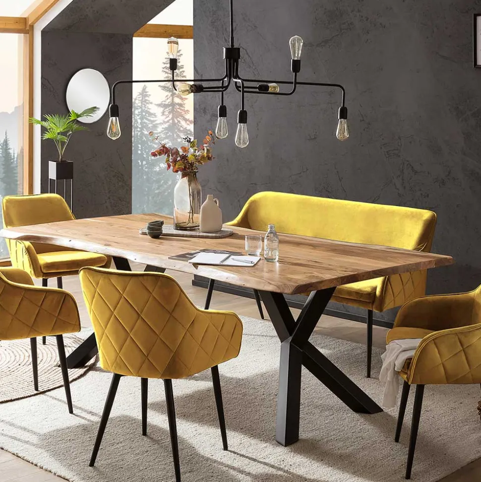 Dreisitzer Esstischbank in Senfgelb Samt - Ligurian