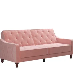 Dreisitzer Schlafcouch in Rosa Samtbezug - Norteba