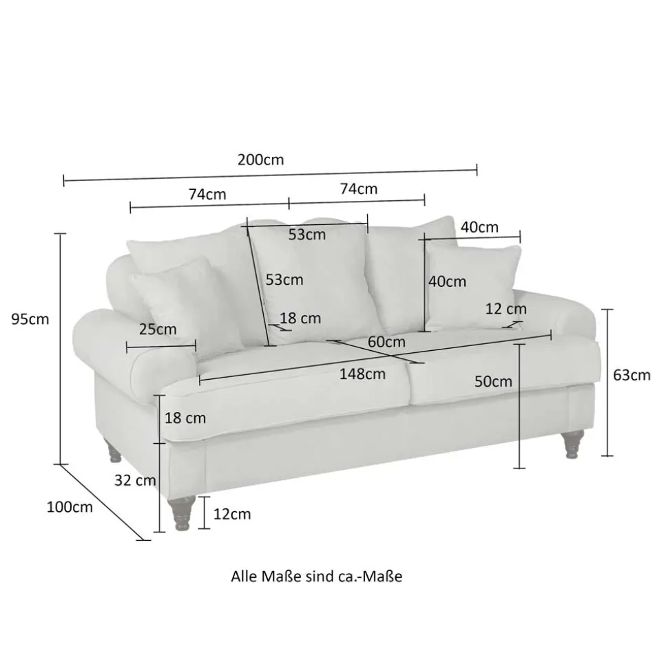 Dreisitzer Sofa im Vintage Landhaus Look - Merandes