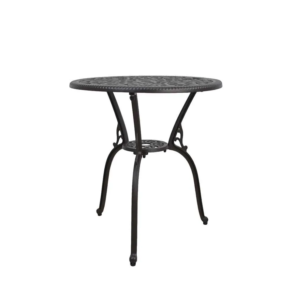 Dunkelbrauner Metalltisch für Garten Hocumola dekorativ gestaltet