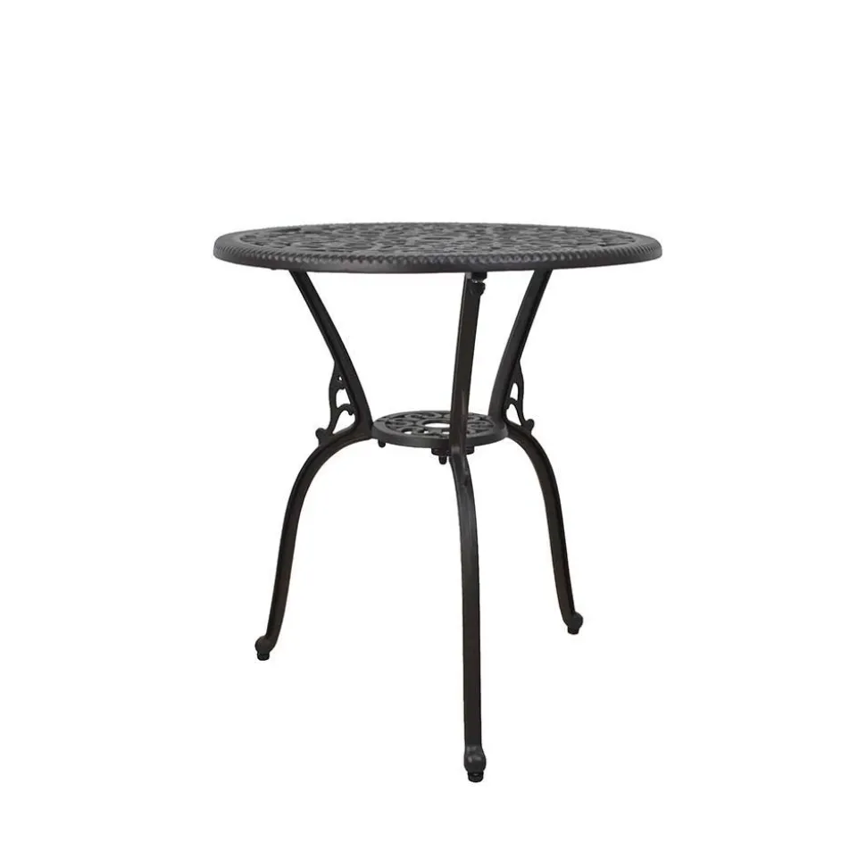 Dunkelbrauner Metalltisch für Garten Hocumola dekorativ gestaltet