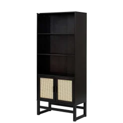 Dunkelbraunes Holzregal mit Wiener Geflecht Natur - Idamoro