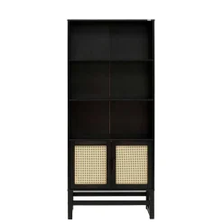 Dunkelbraunes Holzregal mit Wiener Geflecht Natur - Idamoro