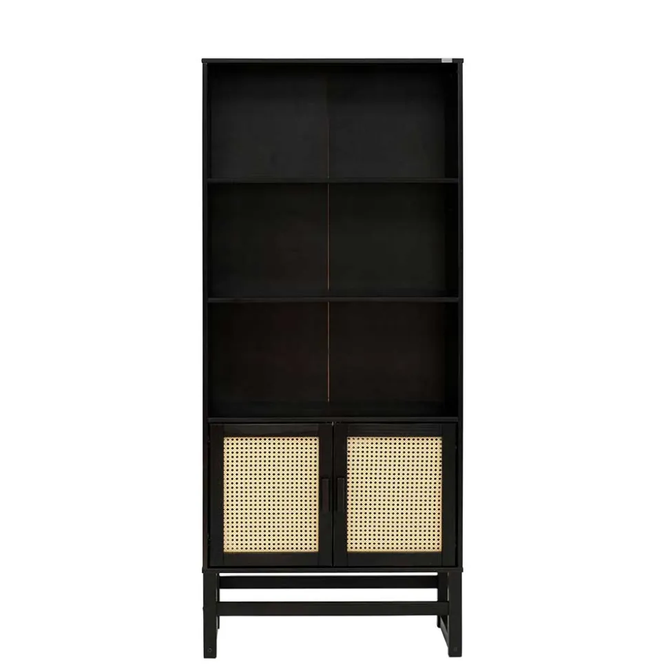 Dunkelbraunes Holzregal mit Wiener Geflecht Natur - Idamoro
