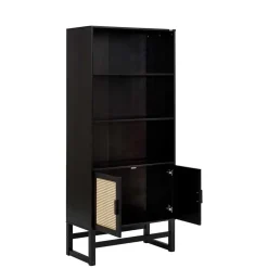 Dunkelbraunes Holzregal mit Wiener Geflecht Natur - Idamoro