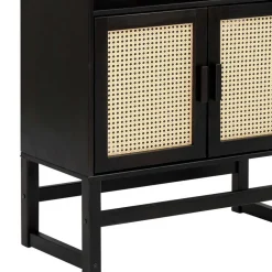 Dunkelbraunes Holzregal mit Wiener Geflecht Natur - Idamoro