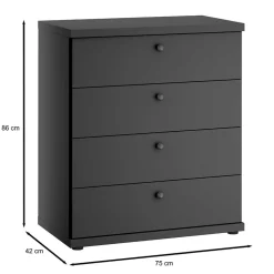 Dunkelgraue Kommode mit vier Schubladen - Mataram