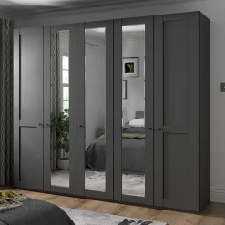 Dunkelgrauer Kleiderschrank mit Spiegeln - Mataram