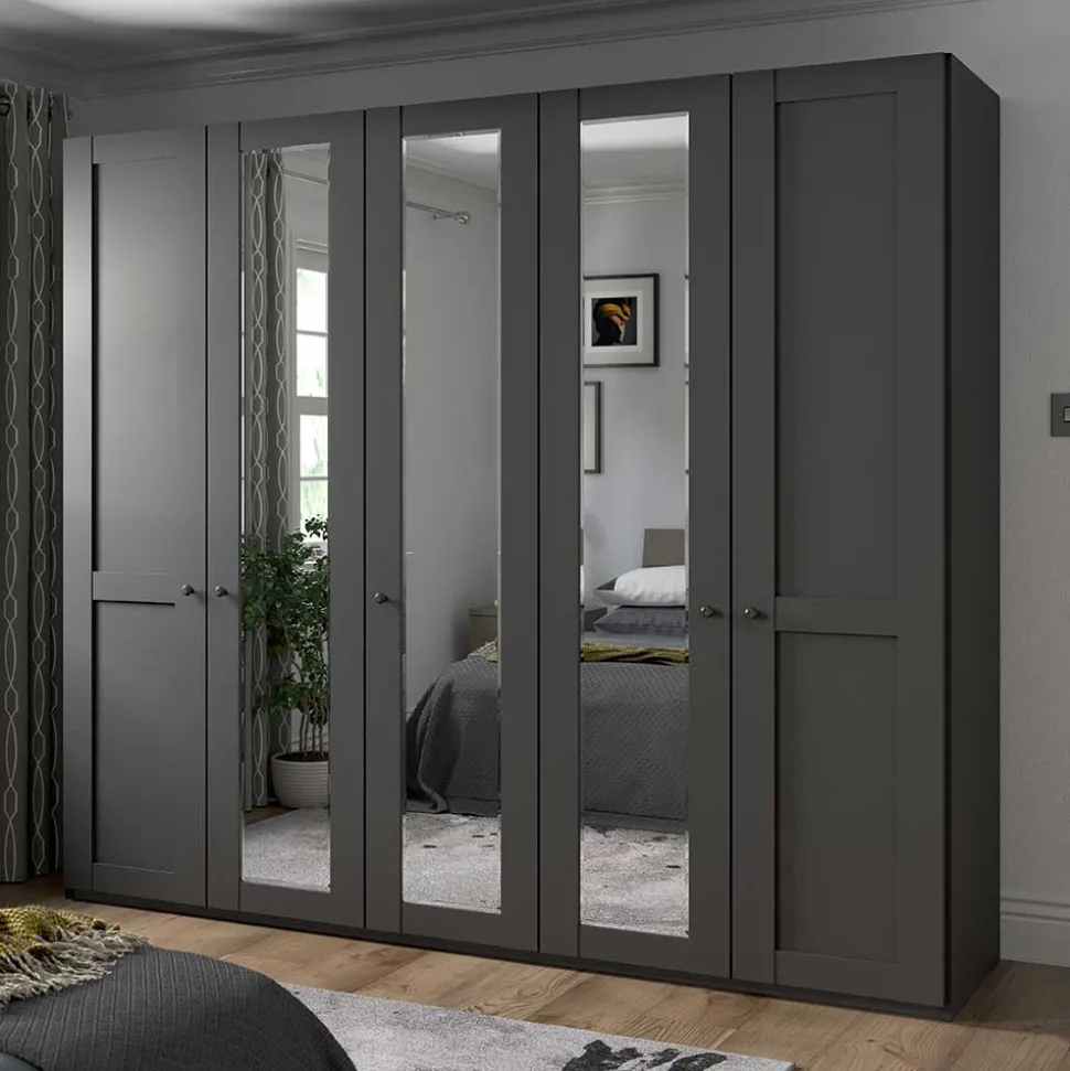 Dunkelgrauer Kleiderschrank mit Spiegeln - Mataram