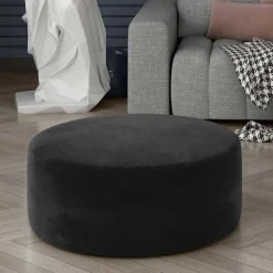 Dunkelgrauer Samthocker mit runder Form - Glamoure