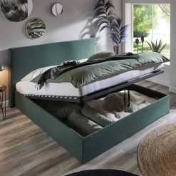 Dunkelgrünes Bett mit Bettkasten - Arabos