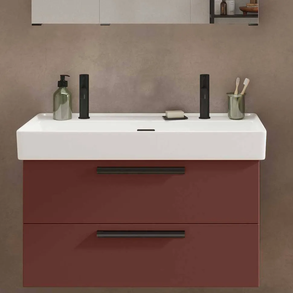 Dunkelroter Waschtisch für zwei Armaturen - Exeler