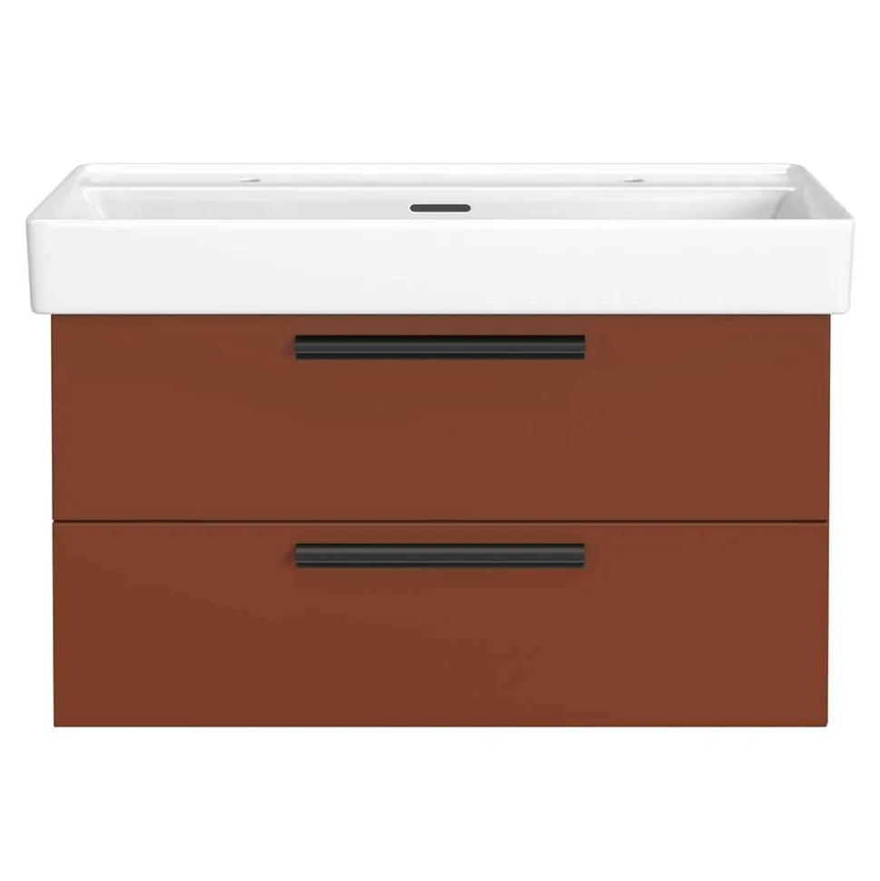 Dunkelroter Waschtisch für zwei Armaturen - Exeler