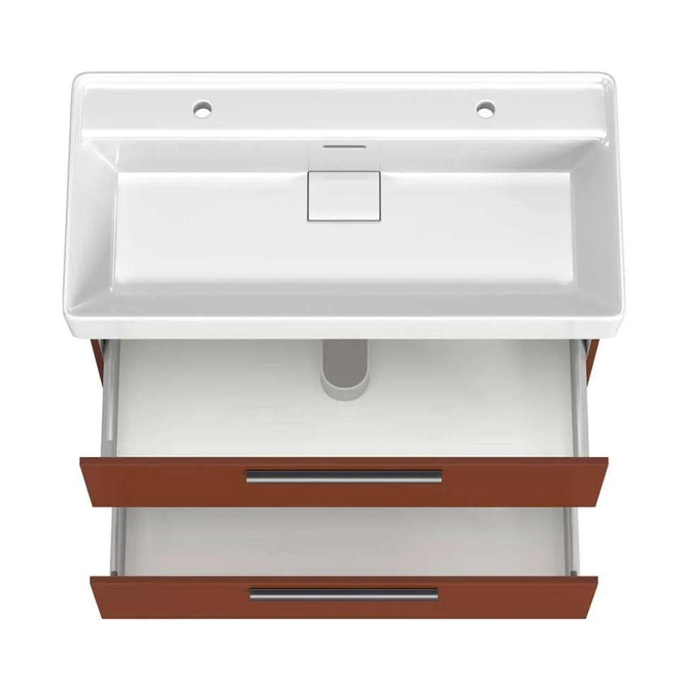 Dunkelroter Waschtisch für zwei Armaturen - Exeler