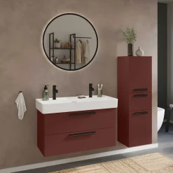 Dunkelroter Waschtisch für zwei Armaturen - Exeler