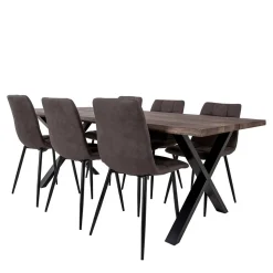 Dunkler Eiche Tisch & Stühle in Dunkelbraun - Jovena (siebenteilig)