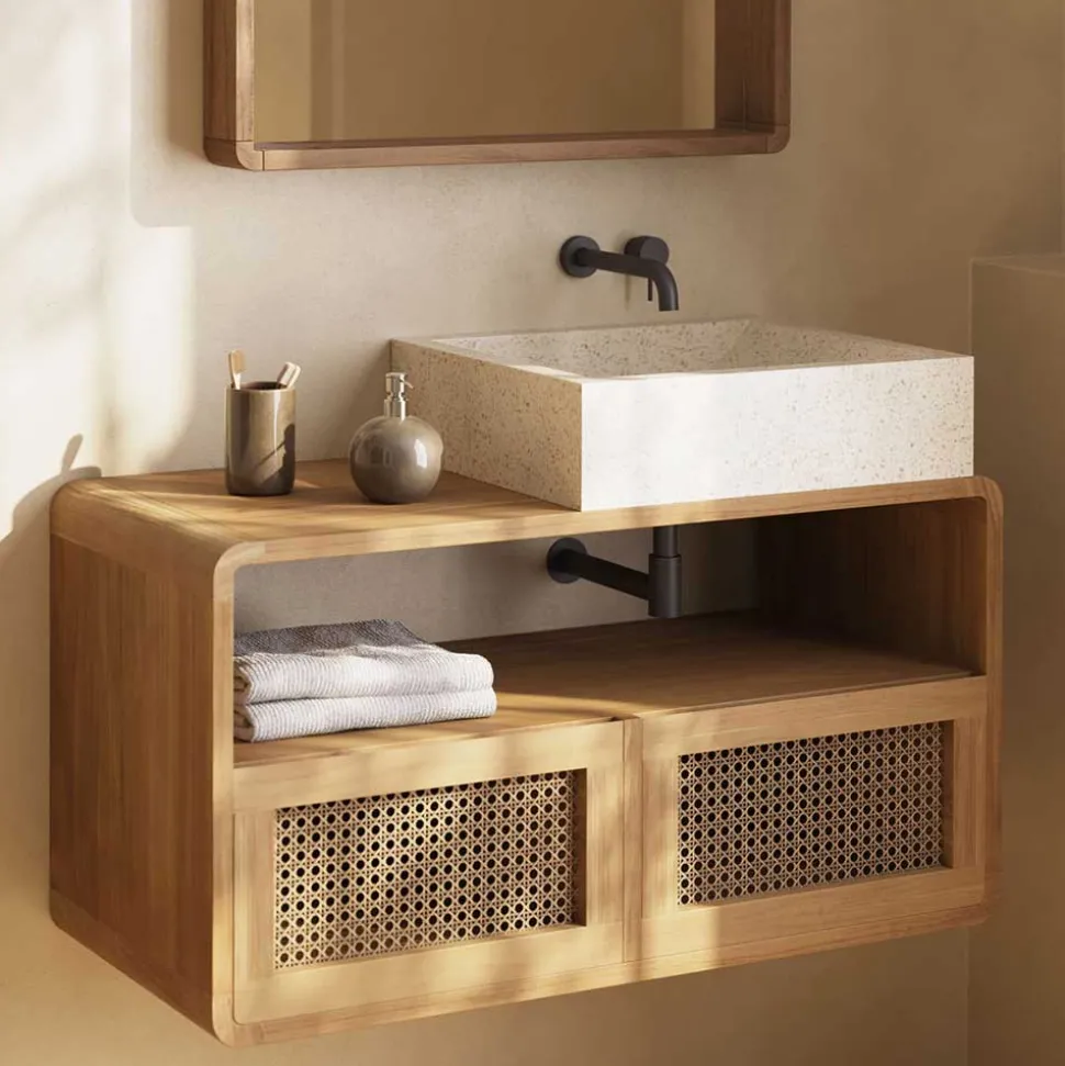 Echtholz Waschtisch aus Teak mit Wiener Geflecht - Tiranny