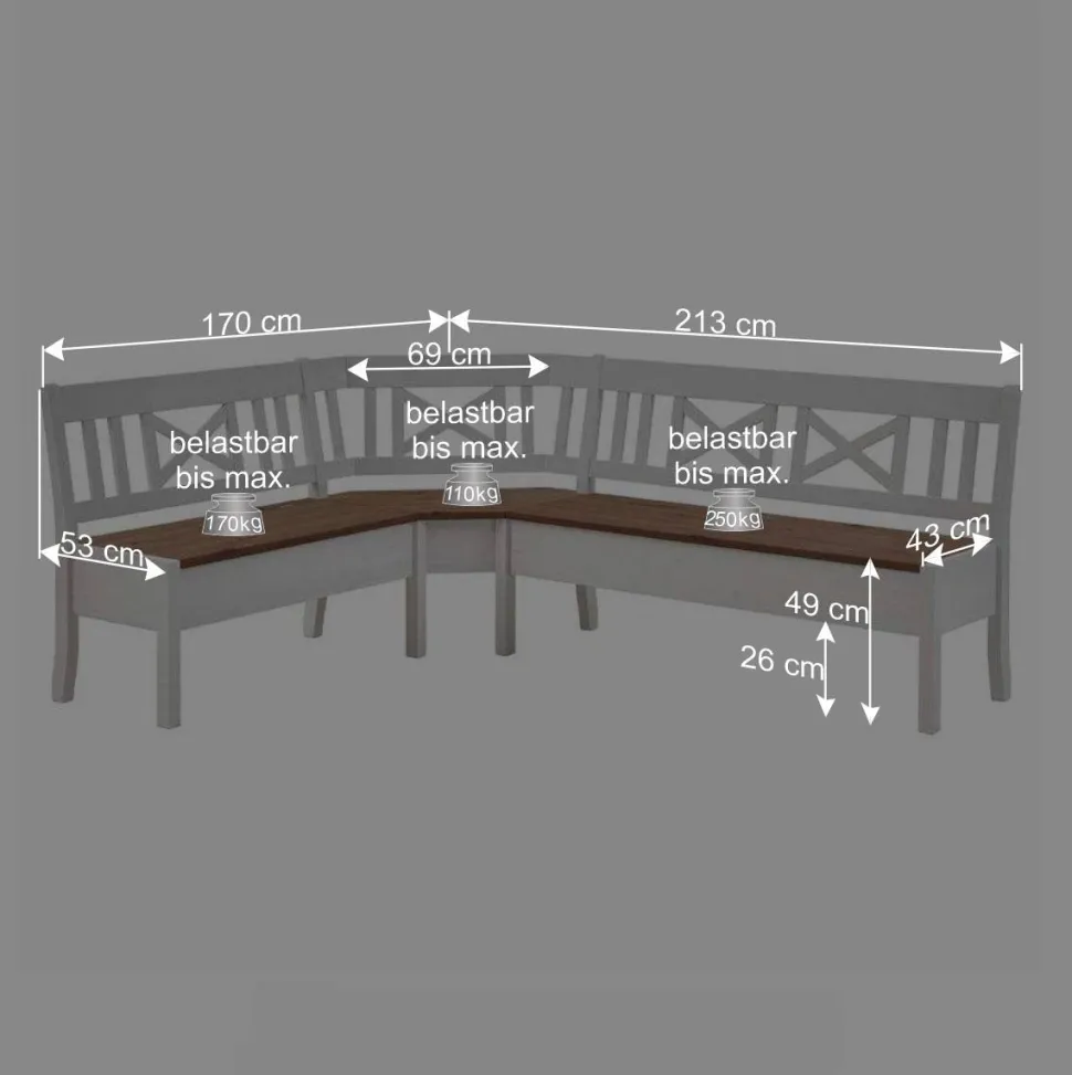 Eckbank Barlad in Massivholz Kiefer