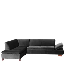 Ecksofa in Schwarz mit Nussbaum Braun - Satira