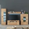 Edle Wohnwand mit 320cm Breite Pontros in Eiche Bianco teilmassiv (vierteilig)