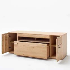 Edle Wohnwand mit 320cm Breite Pontros in Eiche Bianco teilmassiv (vierteilig)