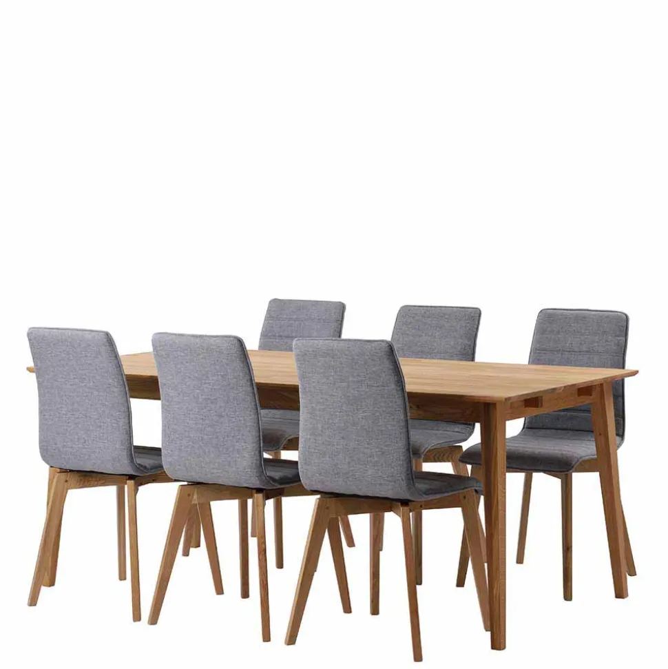 Eiche Esstisch & Stühle Grau - Number (siebenteilig)